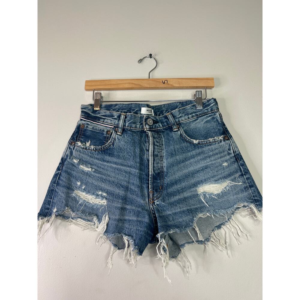 NEW Moussy Vintage Distressed Frayed Hem Whisker Faded Walworth Shorts Blue - Picture 2 of 7